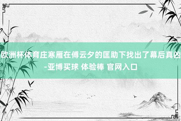 欧洲杯体育庄寒雁在傅云夕的匡助下找出了幕后真凶-亚博买球 体验棒 官网入口