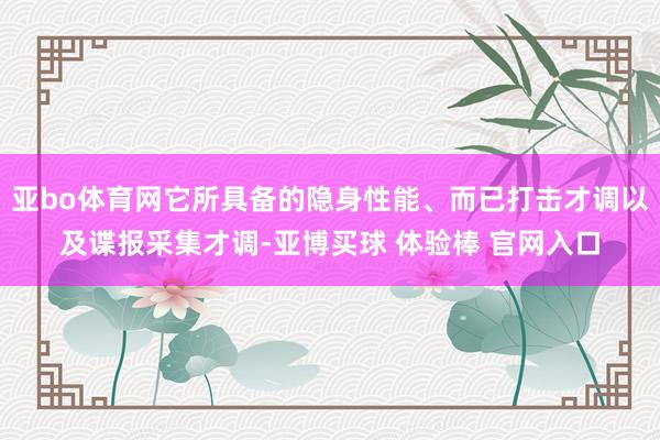 亚bo体育网它所具备的隐身性能、而已打击才调以及谍报采集才调-亚博买球 体验棒 官网入口