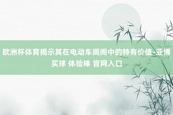 欧洲杯体育揭示其在电动车阛阓中的特有价值-亚博买球 体验棒 官网入口
