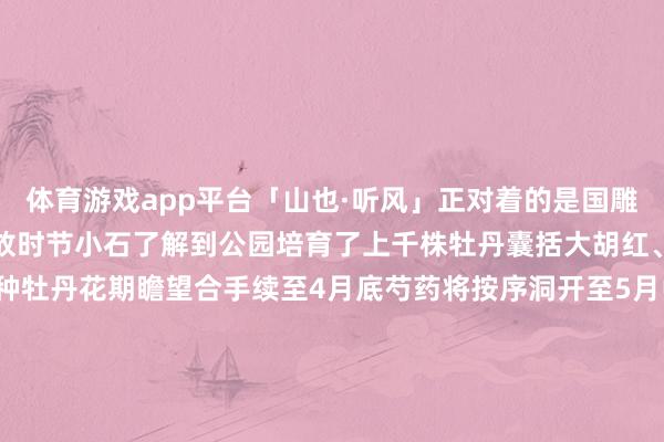 体育游戏app平台「山也·听风」正对着的是国雕公园的牡丹园当今恰是盛放时节小石了解到公园培育了上千株牡丹囊括大胡红、彩绘、鲁粉等数十个品种牡丹花期瞻望合手续至4月底芍药将按序洞开至5月中旬花开赶巧来听风!「小石指路」山也·听风北京海外雕刻公园西园 湖边水榭试交易时刻8.8折优惠合手续至4月25日交易时辰9:00-19:00「 教唆」参预公园需要门票北京海外雕刻公园旺季洞开时辰(4月1日至10月31