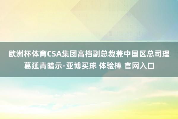 欧洲杯体育　　CSA集团高档副总裁兼中国区总司理葛延青暗示-亚博买球 体验棒 官网入口